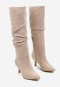 Beżowe Kozaki z Marszczoną Cholewką na Niskiej Szpilce Bisrates