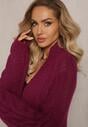 Cardigan Lung Violet Închis cu Împletitură Largă Decorativă Havsana