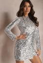 Rochie mini argintie cu paiete croi cambrat decolteu la spate Beballa