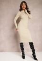 Rochie-Pulover Bej Deschis Midi cu Fir Metalic Nathaliese