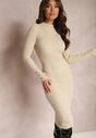 Rochie-Pulover Bej Deschis Midi cu Fir Metalic Nathaliese