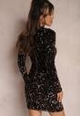 Rochie Mini Paiete Negru-Auriu cu Guler Înalt Rottamia