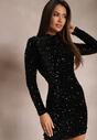 Rochie Neagră Mini Cu Paiete Și Guler Înalt Rottamia