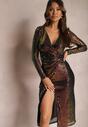 Rochie Midi petrecută multicolor cu drapaje și paiete Fendra