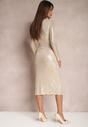 Rochie Midi Aurie tip Plic cu Drapat si Paiete Fendra
