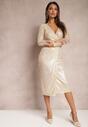 Rochie Midi Aurie tip Plic cu Drapat si Paiete Fendra