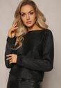 Czarny Sweter Oversize z Połyskującą Nitką Hukka