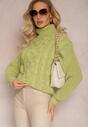 Pulover Verde Deschis Tricotat cu Model Împletit Ofista