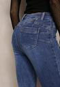 Granatowe Jeansy Skinny o Modelu Push Up z Przetarciami i Strzępieniami Eloina