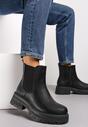 Botine Chelsea Negre cu Talpă Groasă cu Profil și Inserție Textilă Hinnu