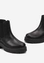 Botine Chelsea Negre cu Talpă Groasă cu Profil și Inserție Textilă Hinnu