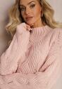 Pulover Roz Oversize cu Împletitură Ornamentală Boeda