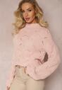 Pulover Roz Oversize cu Împletitură Ornamentală Boeda