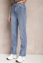 Jasnoniebieskie Jeansy High Waist ze Strzępionymi Nogawkami Thaliinoriel