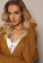 Cardigan Maro Închis cu Nasturi Decolteu Triunghiular și Model Împletit Juessa
