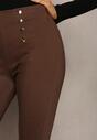 Brązowe Spodnie Skinny z Ozdobnymi Napami Eclaria