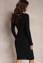 Czarna Sukienka Midi ze Sweterkowego Materiału z Dekoltem z Siateczki w Cyrkonie Lumino