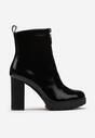 Botine Negre Lacate cu Toc Bloc și Fermoar Decorativ cu Pietre Elorine