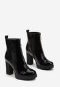 Botine Negre Lacate cu Toc Bloc și Fermoar Decorativ cu Pietre Elorine