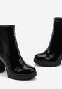 Botine Negre Lacate cu Toc Bloc și Fermoar Decorativ cu Pietre Elorine