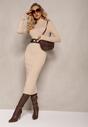 Rochie Midi Bej Cu Dungi Și Guler Înalt Din Tricot Elarion