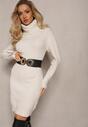 Rochie mini bej deschis din material tip pulover cu guler înalt Zephlla