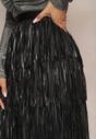 Czarna Plisowana Spódnica Midi z Frędzlami Alastrina