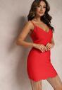 Czerwona Dopasowana Sukienka Mini z Biżuteryjnymi Frędzlami Norellia