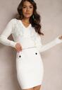 Biała Sweterkowa Sukienka Mini z Cyrkoniami Novami