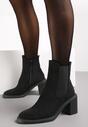 Czarne Botki na Obcasie z Imitacji Zamszu ze Wstawką z Elastycznego Materiału Marissane