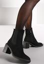Czarne Botki na Obcasie z Imitacji Zamszu ze Wstawką z Elastycznego Materiału Marissane