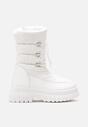 Białe Sznurowane Śniegowce z Ozdobnym Pikowaniem i Połyskiem Birala