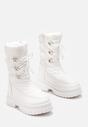 Białe Sznurowane Śniegowce z Ozdobnym Pikowaniem i Połyskiem Birala