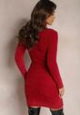 Rochie tip Pulover Vivalis Mini Culoare Visiniu Cu Guler Înalt Din Tricot Elastic Cu Lână