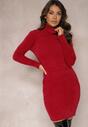 Rochie tip Pulover Vivalis Mini Culoare Visiniu Cu Guler Înalt Din Tricot Elastic Cu Lână
