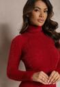 Rochie tip Pulover Vivalis Mini Culoare Visiniu Cu Guler Înalt Din Tricot Elastic Cu Lână