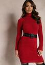 Rochie tip Pulover Vivalis Mini Culoare Visiniu Cu Guler Înalt Din Tricot Elastic Cu Lână