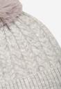 Căciulă Beanie Tricotată Gri Deschis cu Pompon din Blană și Împletitură Coadă Lalinne