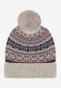 Căciulă Gri Tricotată Beanie cu Lână cu Model Crăciun și Pompon Nalinne