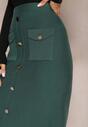 Zielona Dzianinowa Spódnica Midi z Ozdobnymi Guzikami Vivace