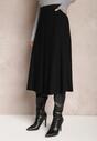 Czarna Rozkloszowana Spódnica Midi ze Sweterkowego Tłoczonego Materiału i Gumką w Pasie Tuilera