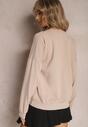 Beżowa Bluza Crewneck z Bawełny z Błyszczącą Broszką Clotina
