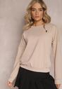 Beżowa Bluza Crewneck z Bawełny z Błyszczącą Broszką Clotina