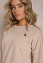 Beżowa Bluza Crewneck z Bawełny z Błyszczącą Broszką Clotina