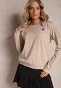 Beżowa Bluza Crewneck z Bawełny z Błyszczącą Broszką Clotina