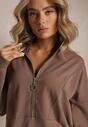 Brązowa Bawełniana Bluza z Półgolfem i Suwakiem Splendeur