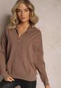 Brązowa Bawełniana Bluza z Półgolfem i Suwakiem Splendeur