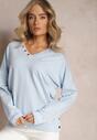 Jasnoniebieska Bawełniana Bluza z Napami przy Dekolcie Nichelle