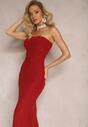 Czerwona Połyskująca Sukienka Maxi Bez Ramiączek Rozkloszowanym Dołem Botalia