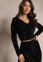Bluză elegantă neagră din velur cu paiete strălucitoare Winitta